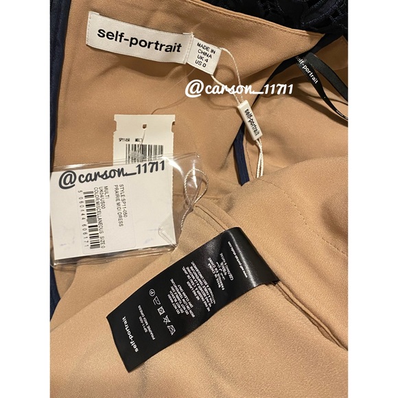 NWT Self Portrait Prairie Midi Dress Navy/Teal - Picture 8 of 17